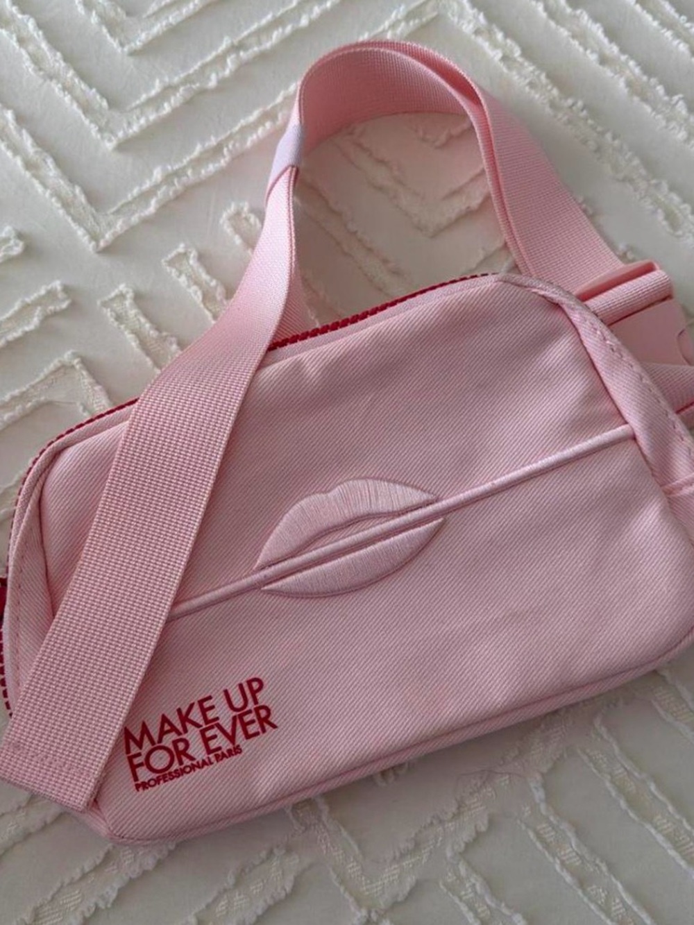 Makeup Forever Soft Pink Lip-Embossed Crossbody Cosmetic Bag